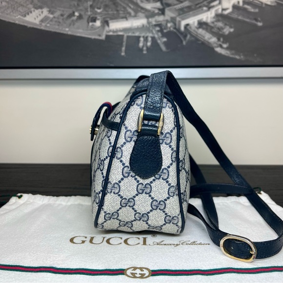 GUCCI GG Canvas Sherry Line Shoulder Bag Gray Red Navy - Picture 4 of 14